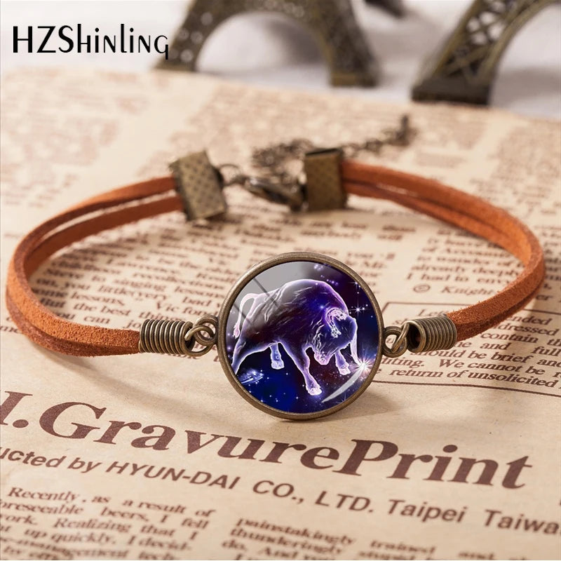 2020 New Arrival 12 Zodiac Galaxy Horoscope Bracelet Aquarius Pisces Scorpion Zodiac Leather Bracelets Gifts Jewelry