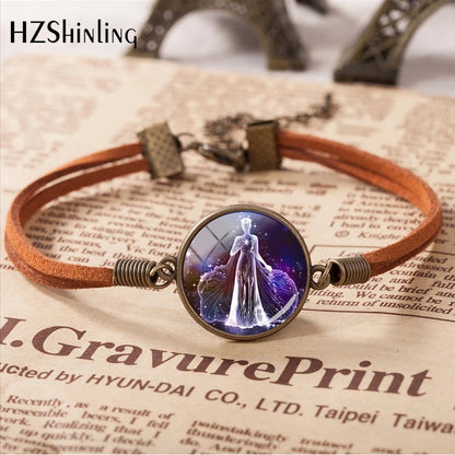 2020 New Arrival 12 Zodiac Galaxy Horoscope Bracelet Aquarius Pisces Scorpion Zodiac Leather Bracelets Gifts Jewelry