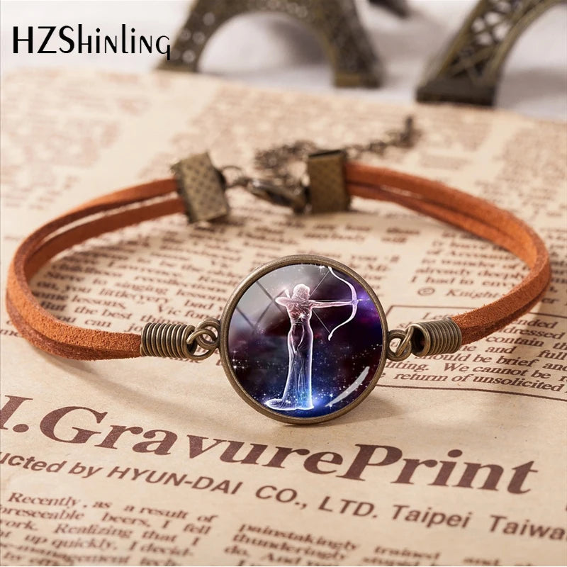 2020 New Arrival 12 Zodiac Galaxy Horoscope Bracelet Aquarius Pisces Scorpion Zodiac Leather Bracelets Gifts Jewelry