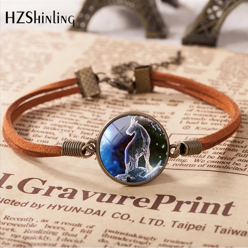 2020 New Arrival 12 Zodiac Galaxy Horoscope Bracelet Aquarius Pisces Scorpion Zodiac Leather Bracelets Gifts Jewelry