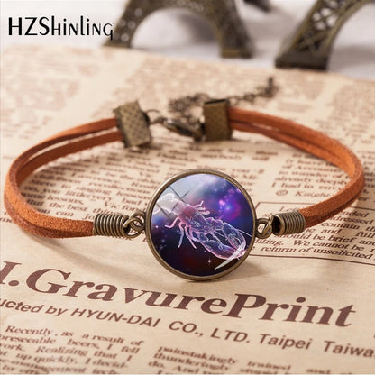 2020 New Arrival 12 Zodiac Galaxy Horoscope Bracelet Aquarius Pisces Scorpion Zodiac Leather Bracelets Gifts Jewelry