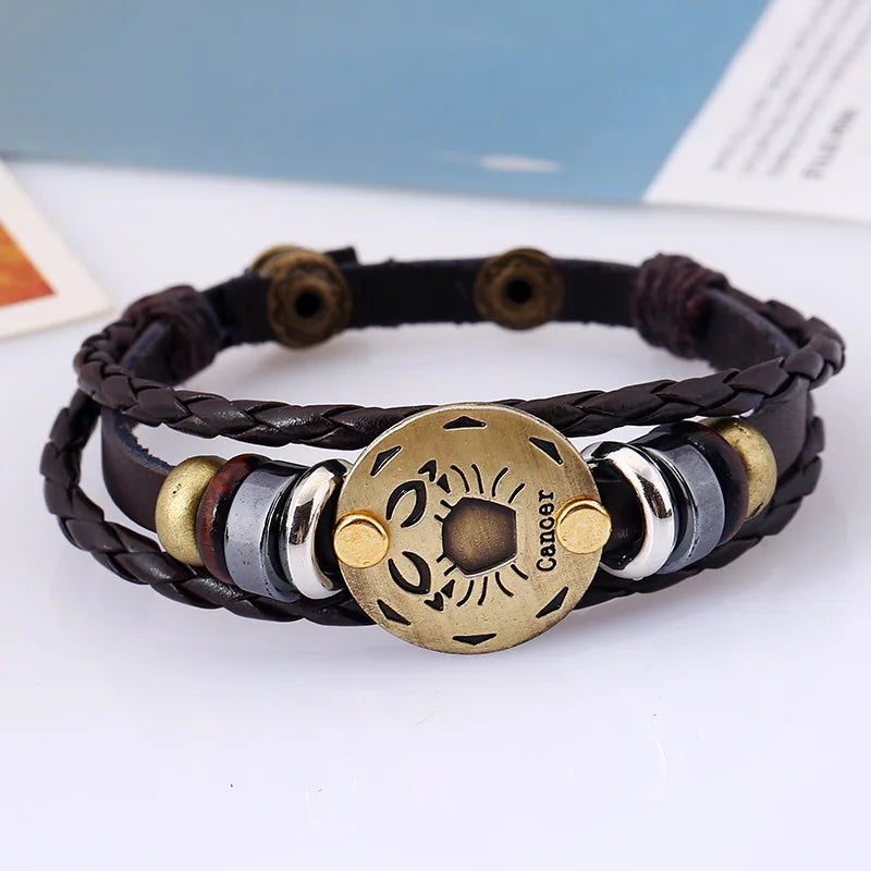 12 Horoscope Leather Bracelet for Women Man Vintage Retro Charm Male Bracelets Jewelry Gifts Pulseras Hombre Pulseras De Mujer