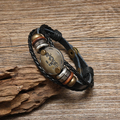 12 Horoscope Leather Bracelet for Women Man Vintage Retro Charm Male Bracelets Jewelry Gifts Pulseras Hombre Pulseras De Mujer