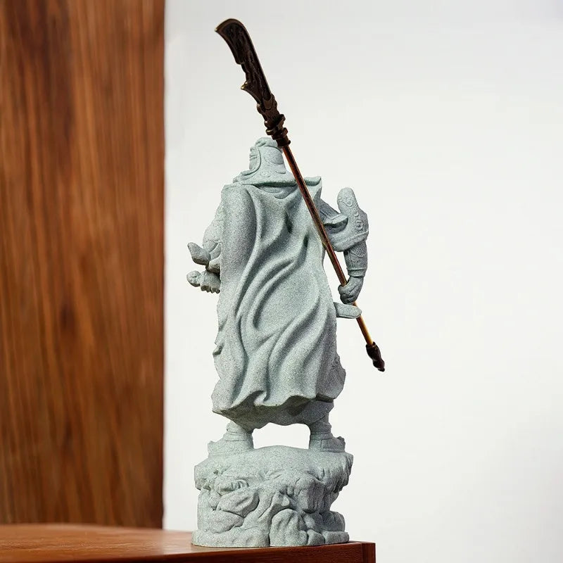Fortune Statue Sculpture Guan Yu Collectible Figurine Feng Shui Stone Carving Living Room Entrance Porch Desk Office Decoration
