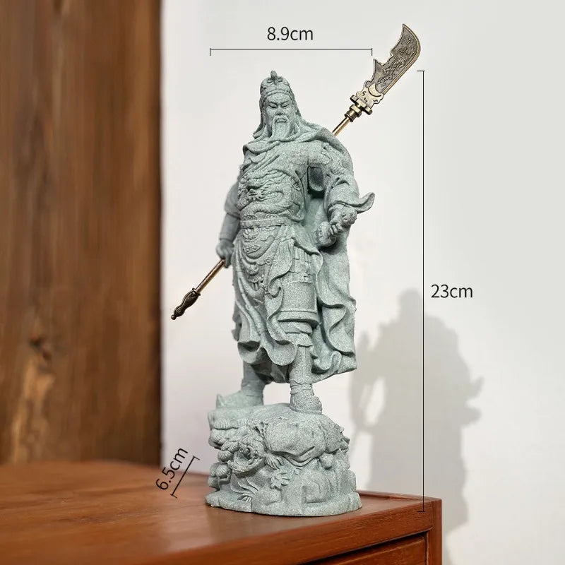 Fortune Statue Sculpture Guan Yu Collectible Figurine Feng Shui Stone Carving Living Room Entrance Porch Desk Office Decoration