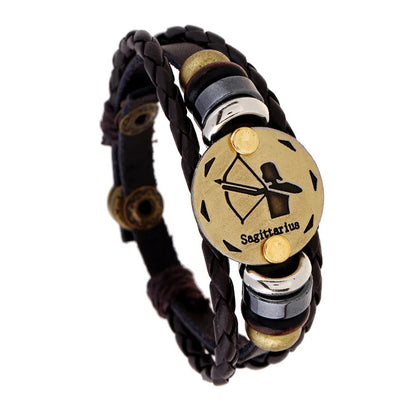 12 Horoscope Leather Bracelet for Women Man Vintage Retro Charm Male Bracelets Jewelry Gifts Pulseras Hombre Pulseras De Mujer