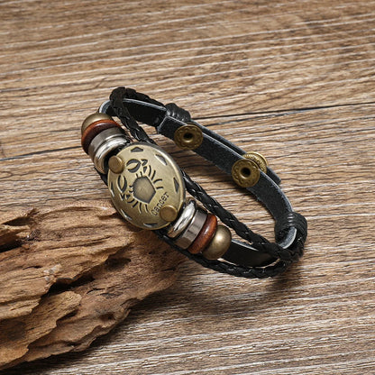 12 Horoscope Leather Bracelet for Women Man Vintage Retro Charm Male Bracelets Jewelry Gifts Pulseras Hombre Pulseras De Mujer