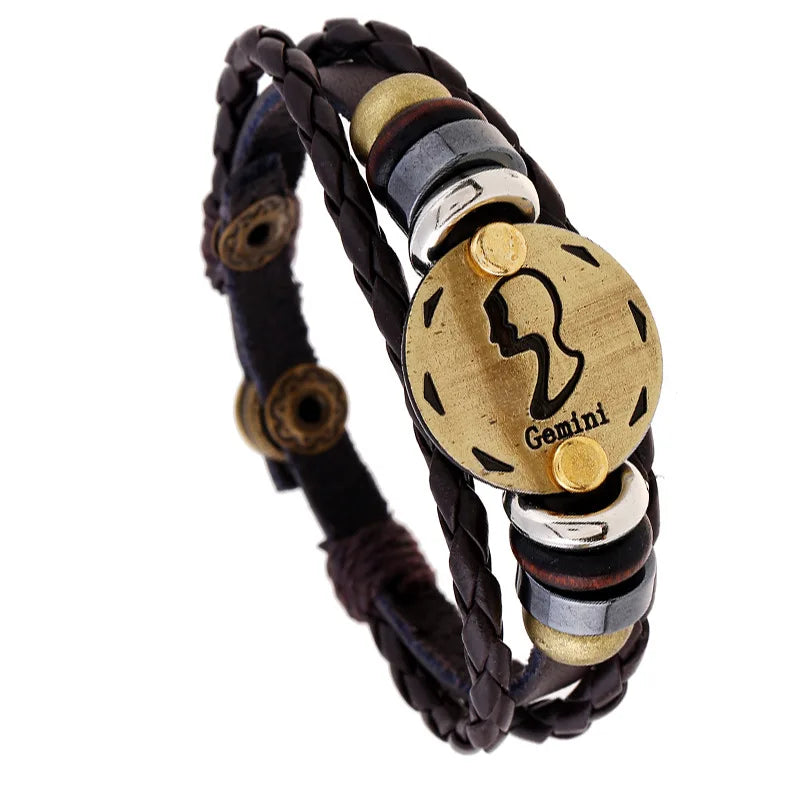 12 Horoscope Leather Bracelet for Women Man Vintage Retro Charm Male Bracelets Jewelry Gifts Pulseras Hombre Pulseras De Mujer
