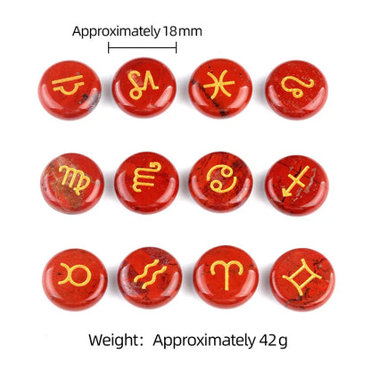 Natural Crystal Horoscope Symbols Engraved Stones (Set of 12) for Reiki Healing Meditation Balancing Gemstone Pocket Stone Gifts