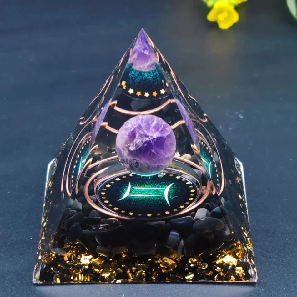 12 Zodiac Orgone Pyramid 5cm Horoscope Healing Natural Crystal Stone Ornaments Chakra Reiki Orgonite Gemstones Birthday Gifts