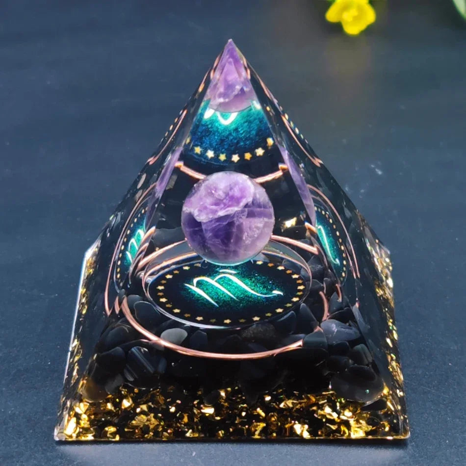 12 Zodiac Orgone Pyramid 5cm Horoscope Healing Natural Crystal Stone Ornaments Chakra Reiki Orgonite Gemstones Birthday Gifts