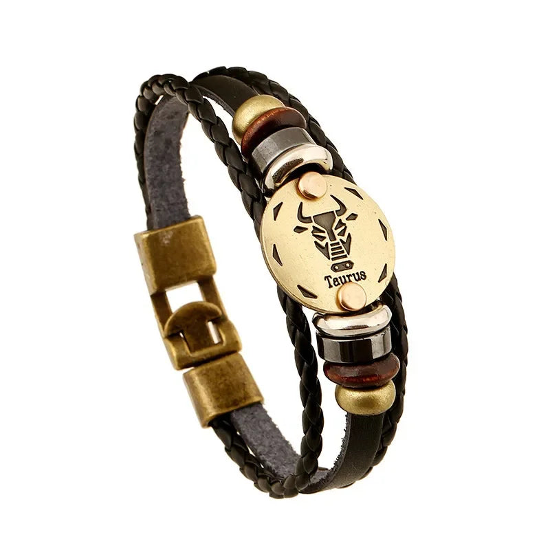 12 Horoscope Leather Bracelet for Women Man Vintage Retro Charm Male Bracelets Jewelry Gifts Pulseras Hombre Pulseras De Mujer