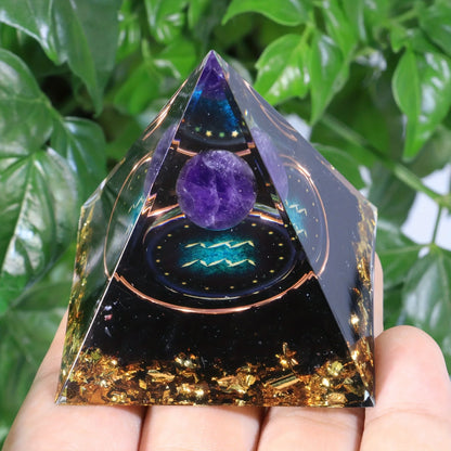 12 Zodiac Orgone Pyramid 5cm Horoscope Healing Natural Crystal Stone Ornaments Chakra Reiki Orgonite Gemstones Birthday Gifts