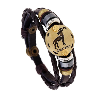 12 Horoscope Leather Bracelet for Women Man Vintage Retro Charm Male Bracelets Jewelry Gifts Pulseras Hombre Pulseras De Mujer