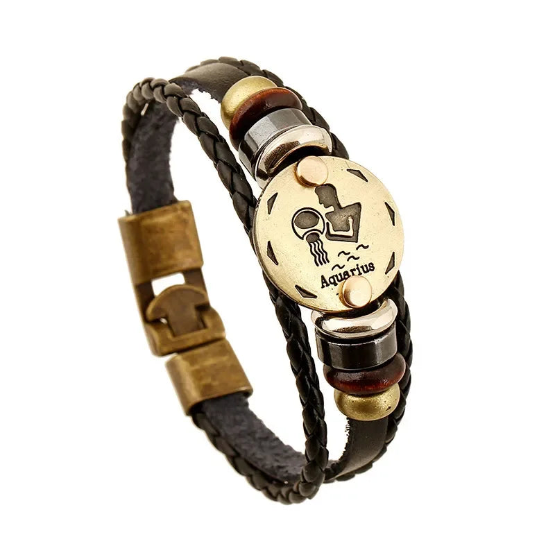 12 Horoscope Leather Bracelet for Women Man Vintage Retro Charm Male Bracelets Jewelry Gifts Pulseras Hombre Pulseras De Mujer