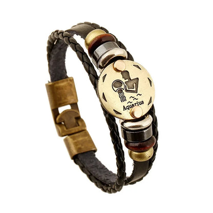 12 Horoscope Leather Bracelet for Women Man Vintage Retro Charm Male Bracelets Jewelry Gifts Pulseras Hombre Pulseras De Mujer