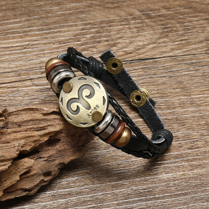 12 Horoscope Leather Bracelet for Women Man Vintage Retro Charm Male Bracelets Jewelry Gifts Pulseras Hombre Pulseras De Mujer