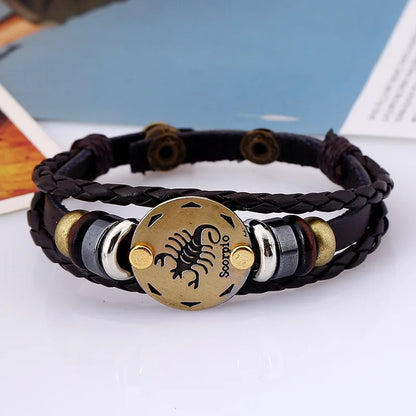 12 Horoscope Leather Bracelet for Women Man Vintage Retro Charm Male Bracelets Jewelry Gifts Pulseras Hombre Pulseras De Mujer