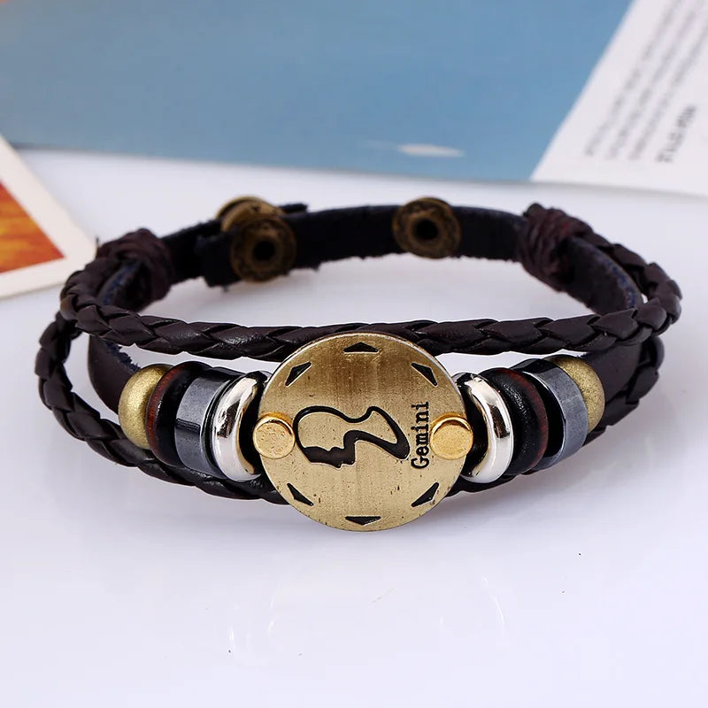 12 Horoscope Leather Bracelet for Women Man Vintage Retro Charm Male Bracelets Jewelry Gifts Pulseras Hombre Pulseras De Mujer