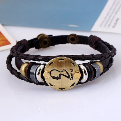 12 Horoscope Leather Bracelet for Women Man Vintage Retro Charm Male Bracelets Jewelry Gifts Pulseras Hombre Pulseras De Mujer