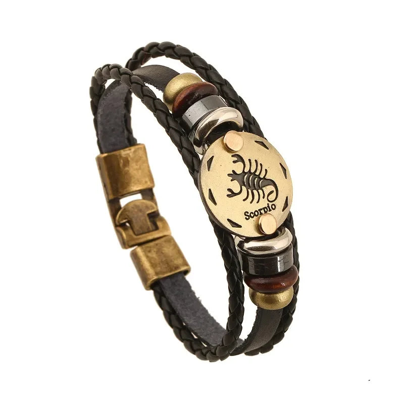 12 Horoscope Leather Bracelet for Women Man Vintage Retro Charm Male Bracelets Jewelry Gifts Pulseras Hombre Pulseras De Mujer