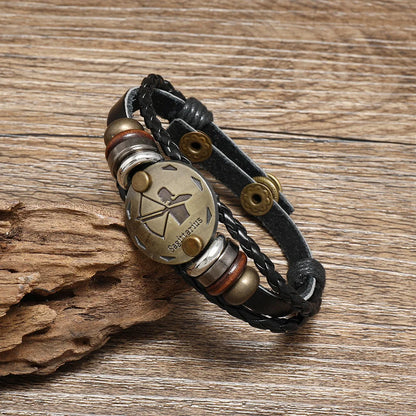 12 Horoscope Leather Bracelet for Women Man Vintage Retro Charm Male Bracelets Jewelry Gifts Pulseras Hombre Pulseras De Mujer