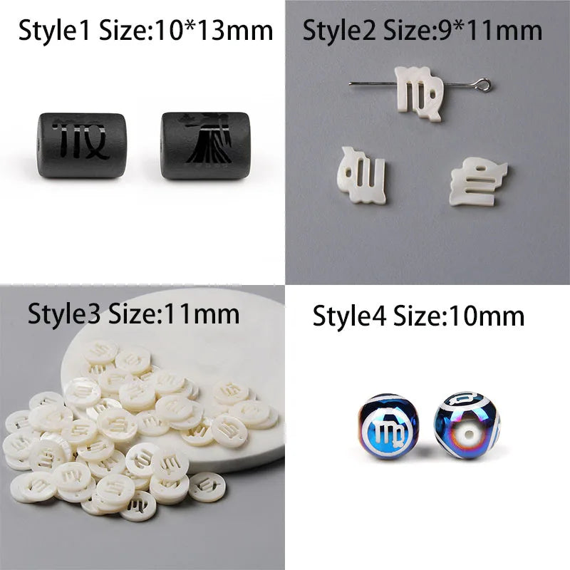 10PCS/lot 12 Constellation Horoscope Charms Beads 12 Zodiac Signs Multistyle Beads for DIY Couples Bracelets Jewelry Making