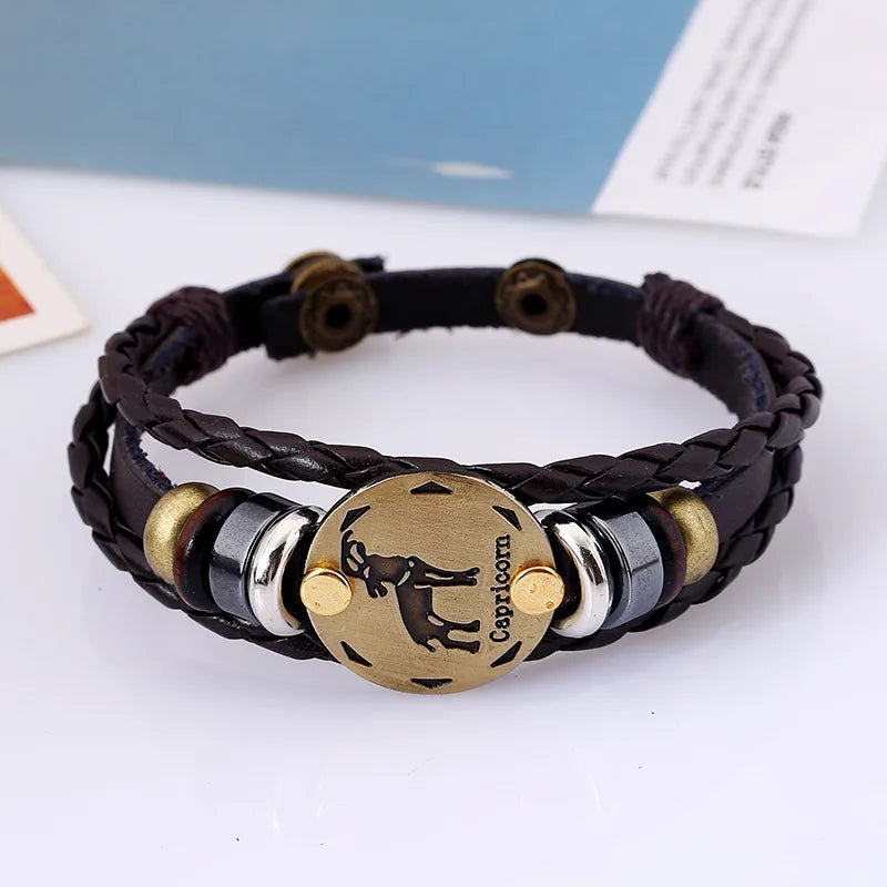 12 Horoscope Leather Bracelet for Women Man Vintage Retro Charm Male Bracelets Jewelry Gifts Pulseras Hombre Pulseras De Mujer