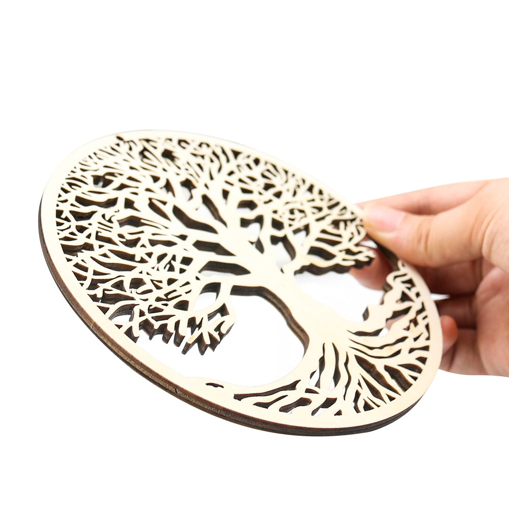 14cm Wooden Round Tree of Life Hanging Artwork Wall Decoration Sacred Hanging Ornament Yoga Meditation Craft Home Decor Coaster