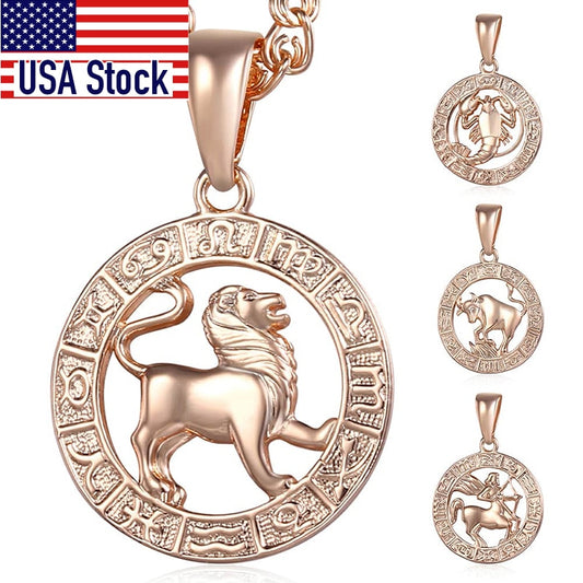 12 Zodiac Sign Constellations Pendant Necklace For Women Men 585 Rose Gold Color Necklace  Birthday Gifts Drop Shipping GPM16A