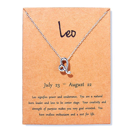12 Zodiac Sign Necklaces With Cardboard Constellations Pendant Gold Color Chains Choker For Women Birthday Fashion Jewelry